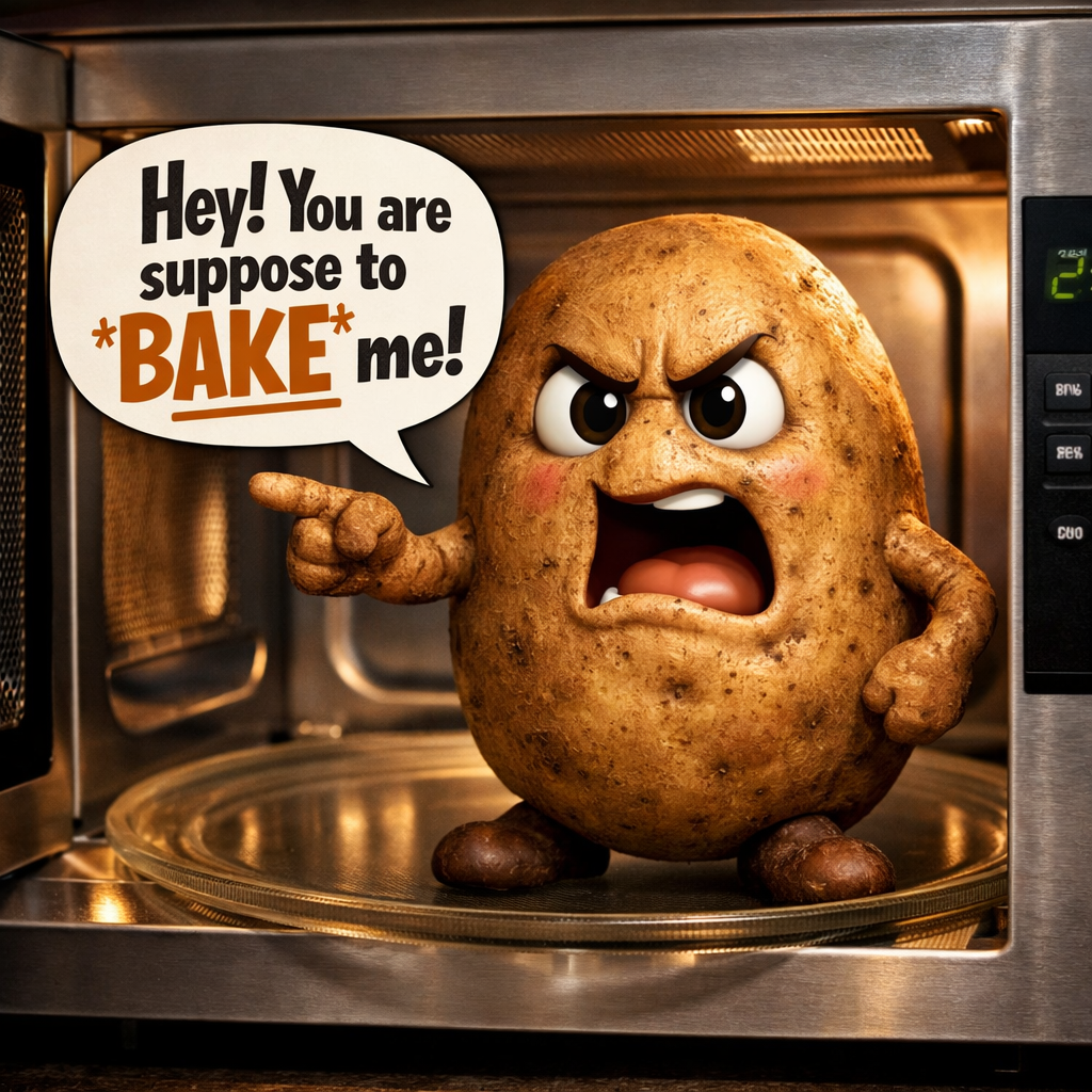 Angry potato in microwave