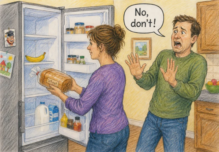 Putting bread in fridge