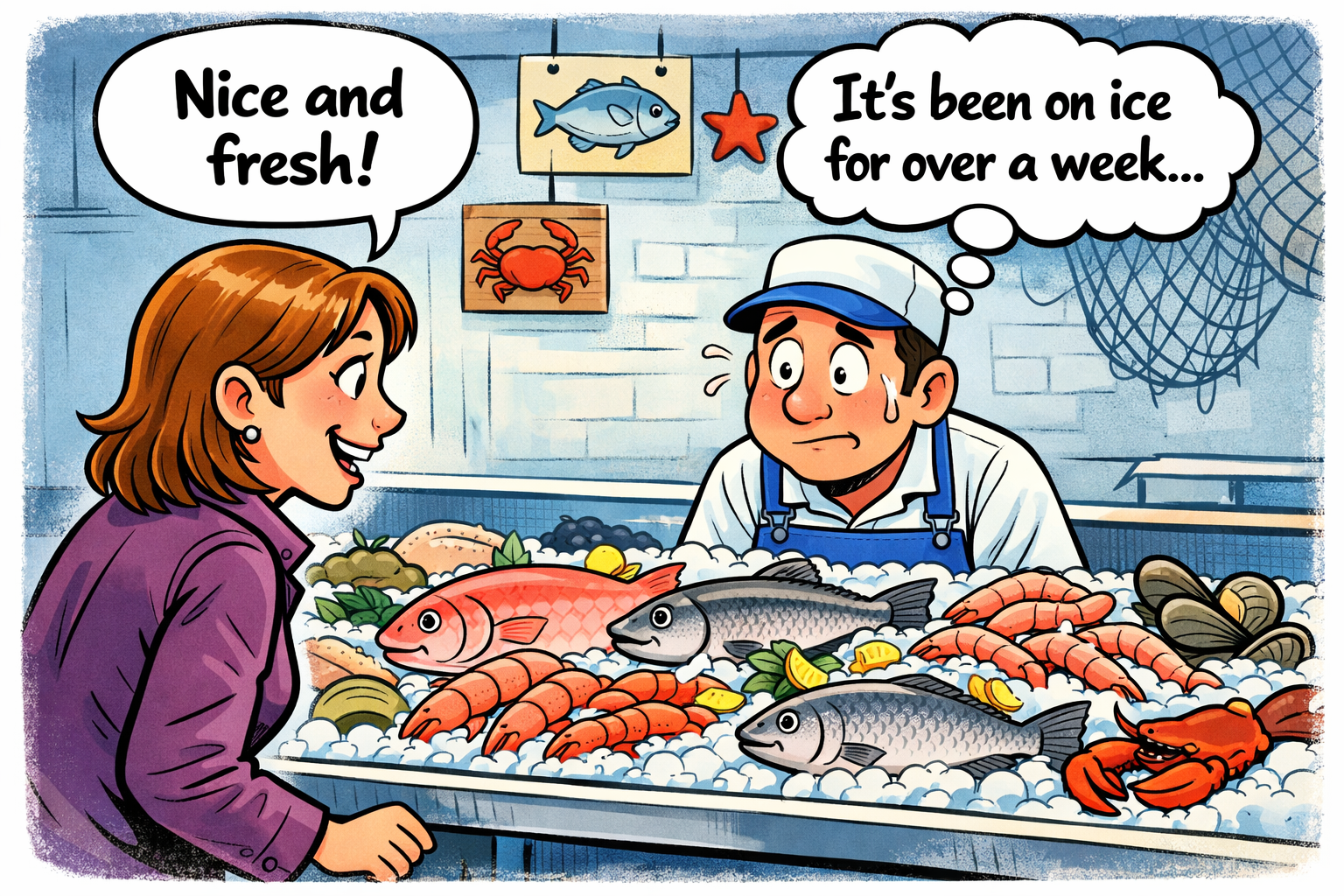 woman shopping at fresh seafood counter