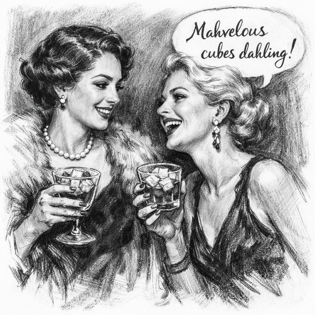 two elegant women chatting over cocktails