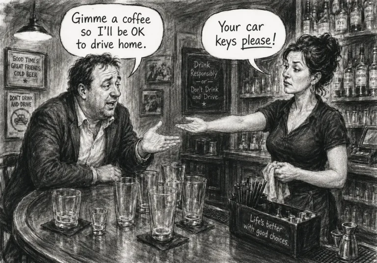 Barkeep asking a customer for car keys