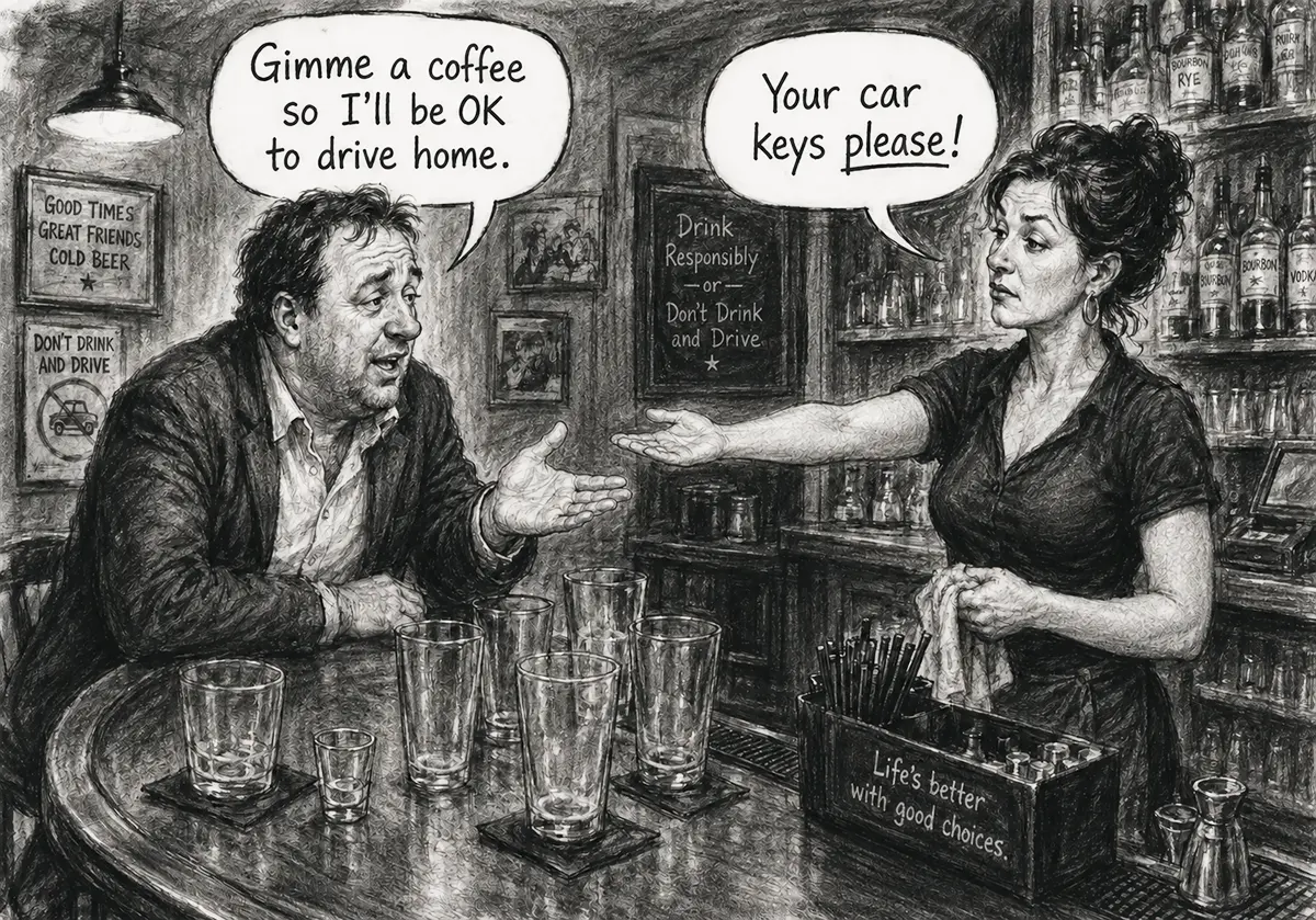 Barkeep asking a customer for car keys