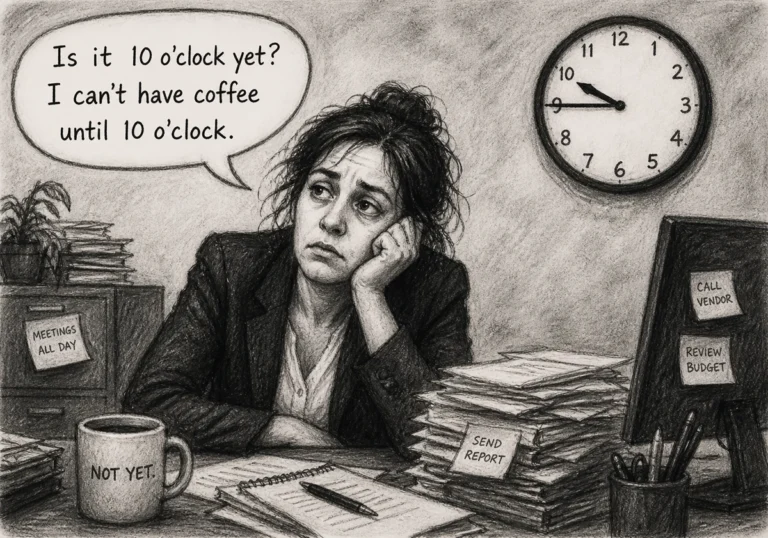 Office worker delaying coffee