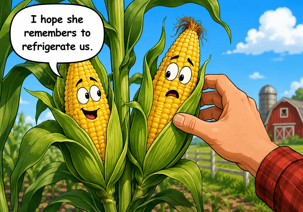 Hand reaching to pick ears of corn