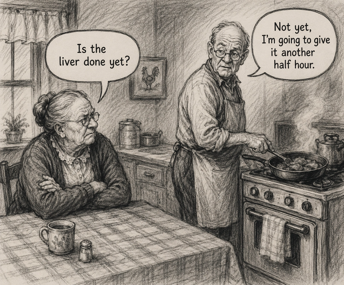 Man overcooking liver
