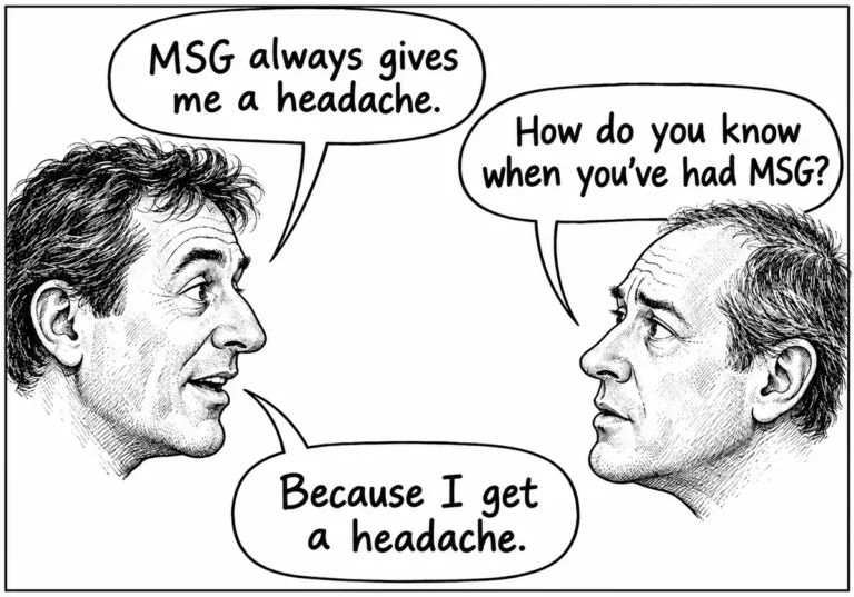 Two men discussing MSG and headaches