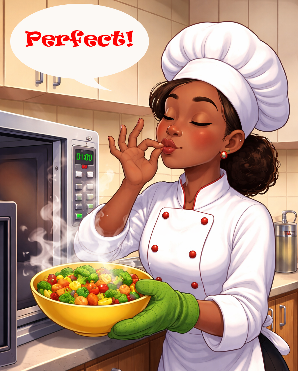 Chef with perfect microwave vegetables