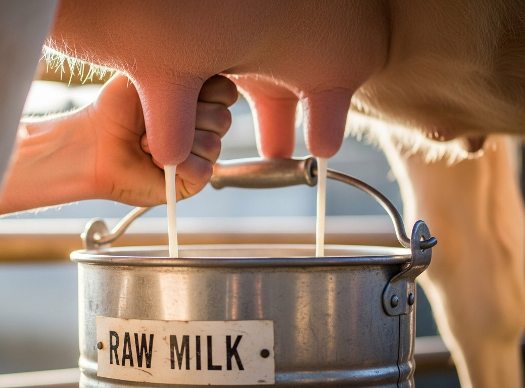 Milking cow into bucket