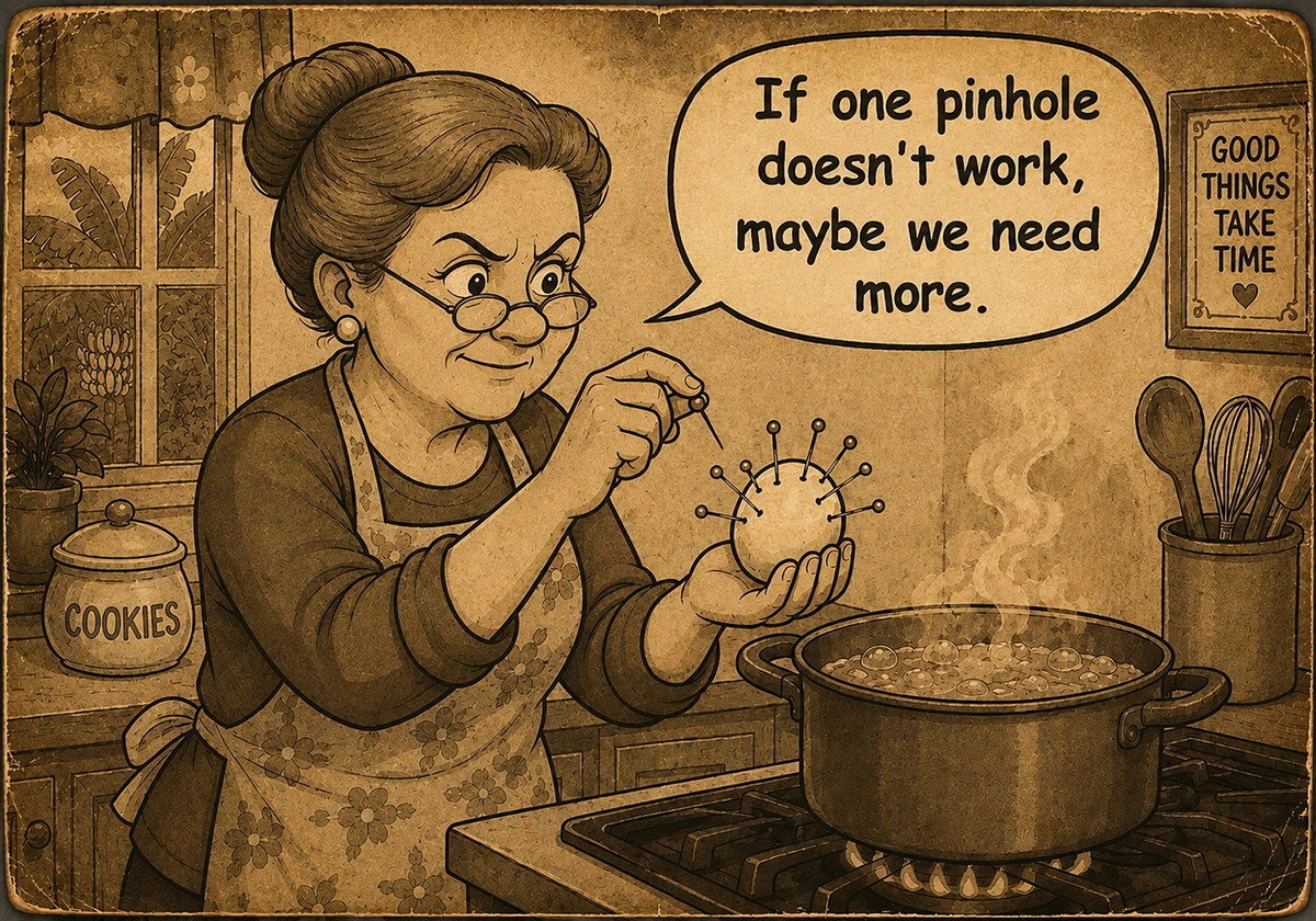 Putting pins in egg
