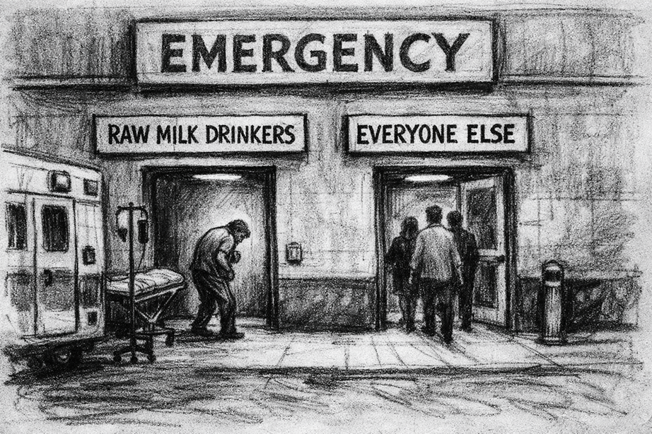 Hospital ER with special entrance for raw milk drinkers