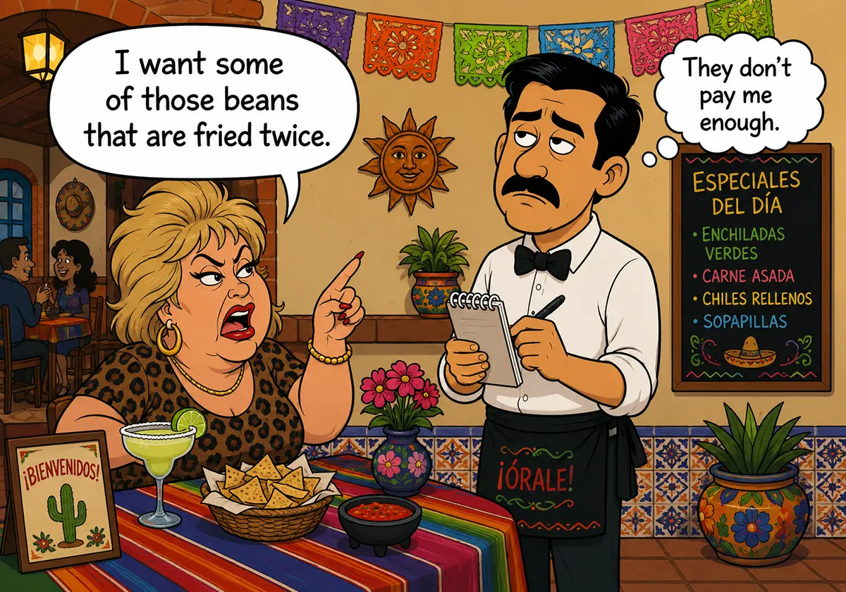 Woman ordering in Mexican restaurant