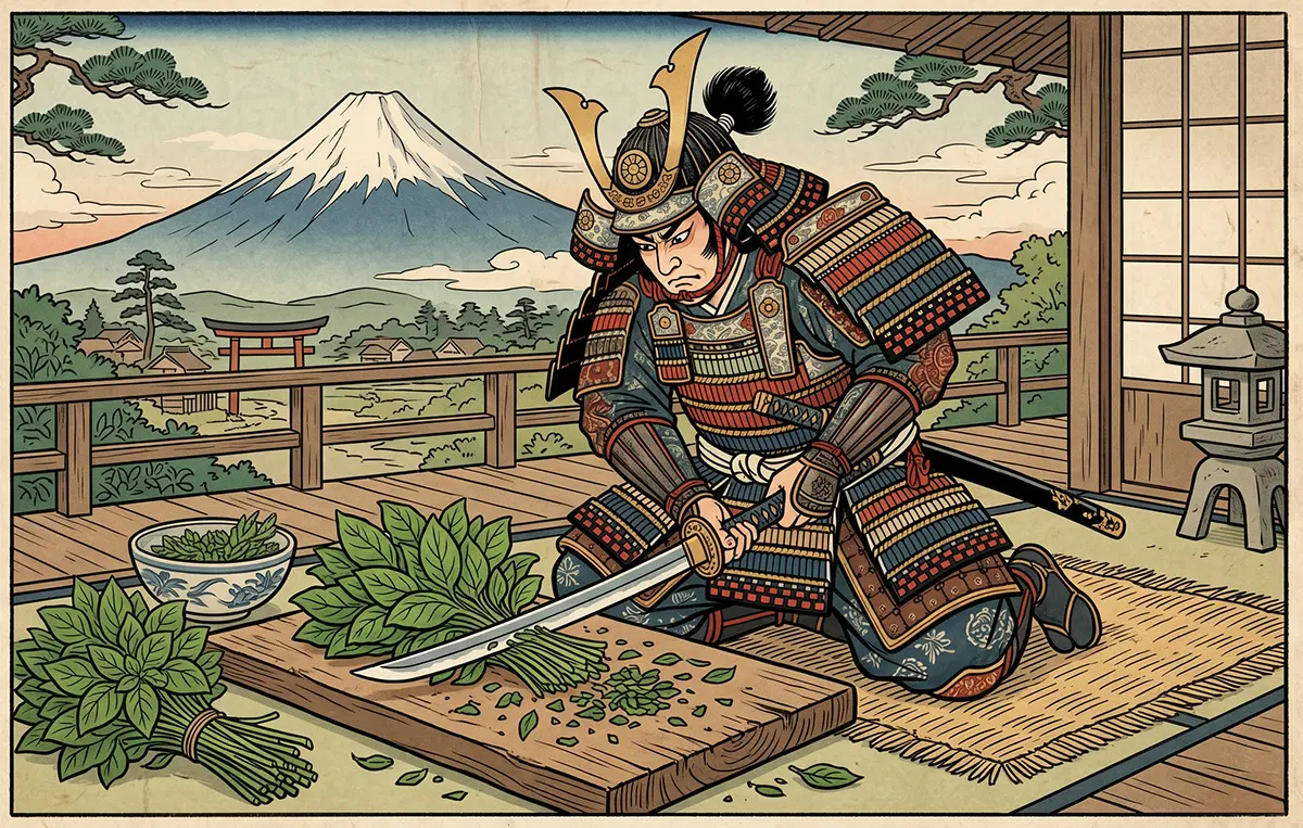 Samurai cutting basil
