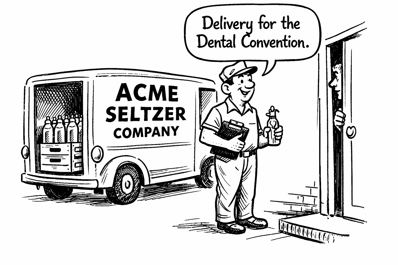 Man delivering seltzer to dentists