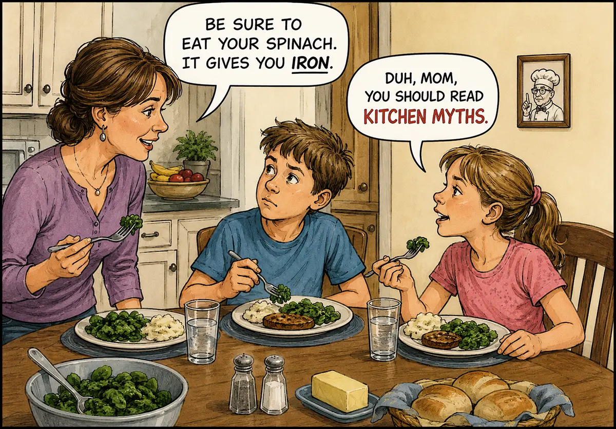 Mother telling children to finish their spinach