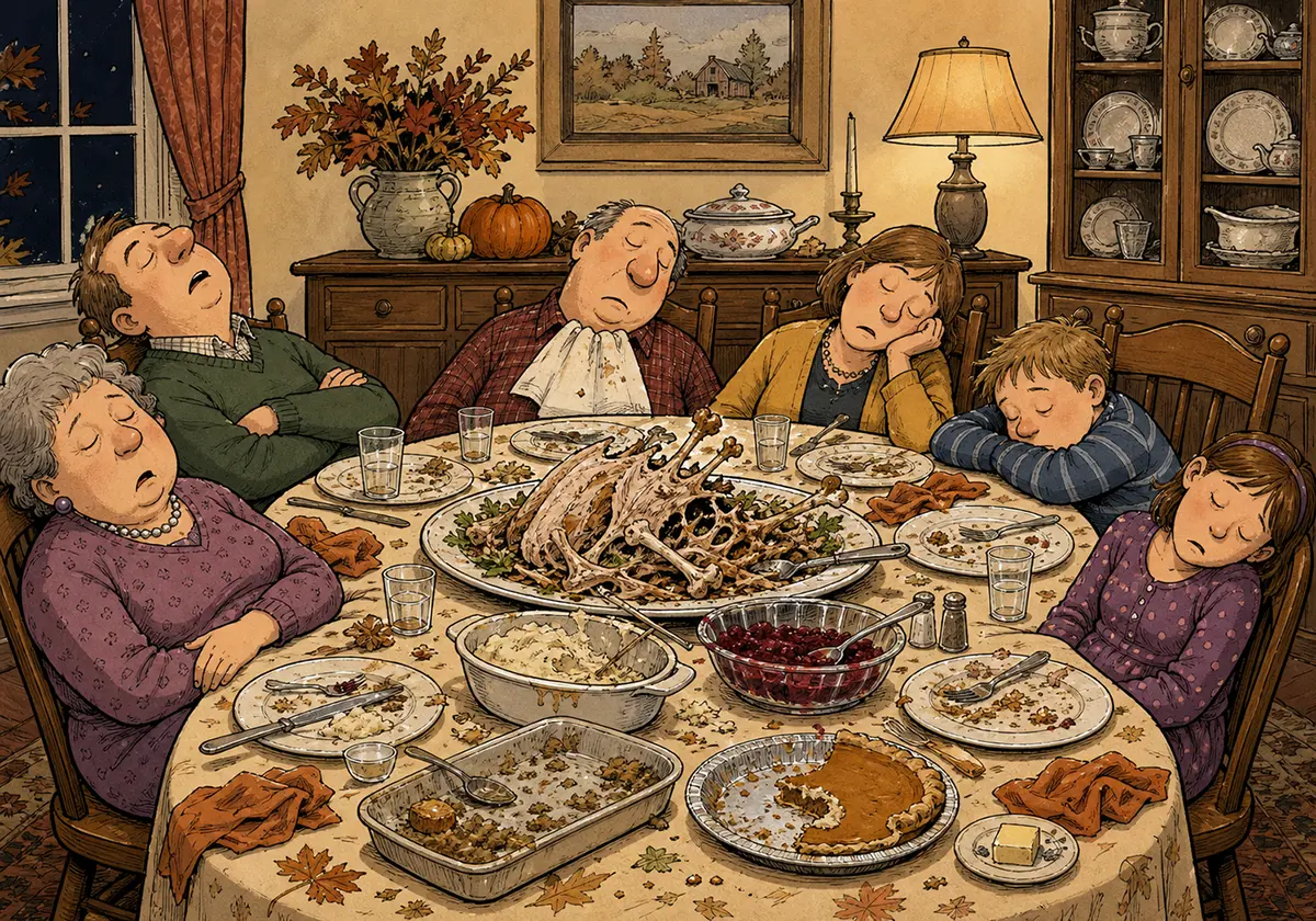 Napping after Thanksgiving dinner