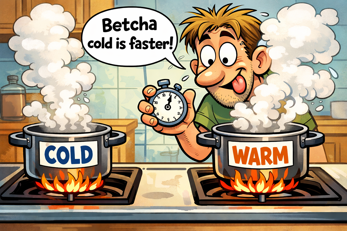 Boiling cold and hot water